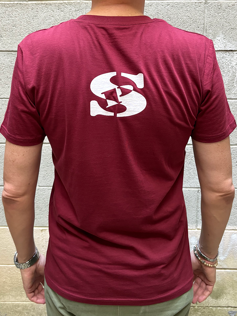 Oddo più Valli t-shirt unisex oxblood - retro